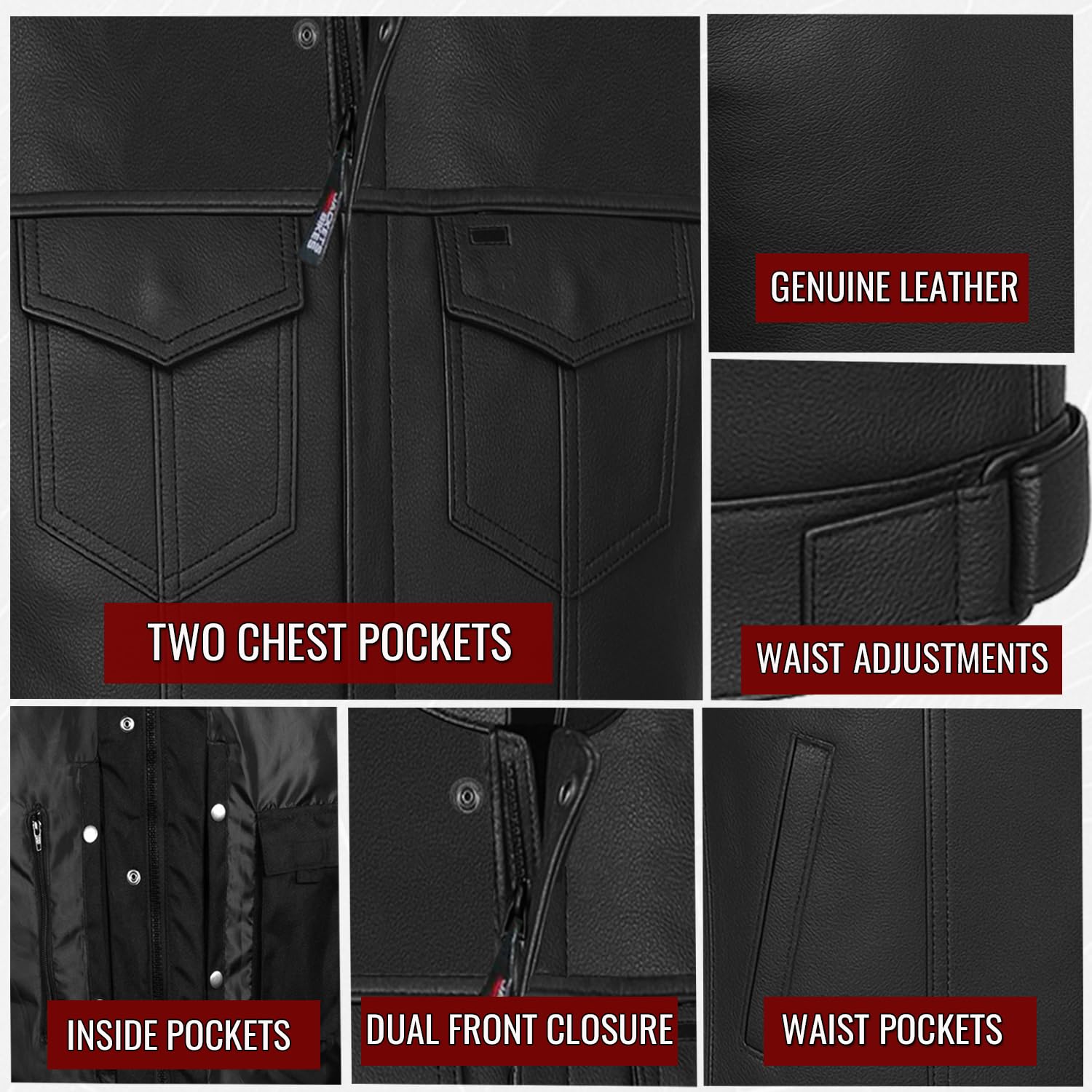 Jackets 4 Bikes SOA vest texture close-up highlights rugged leather