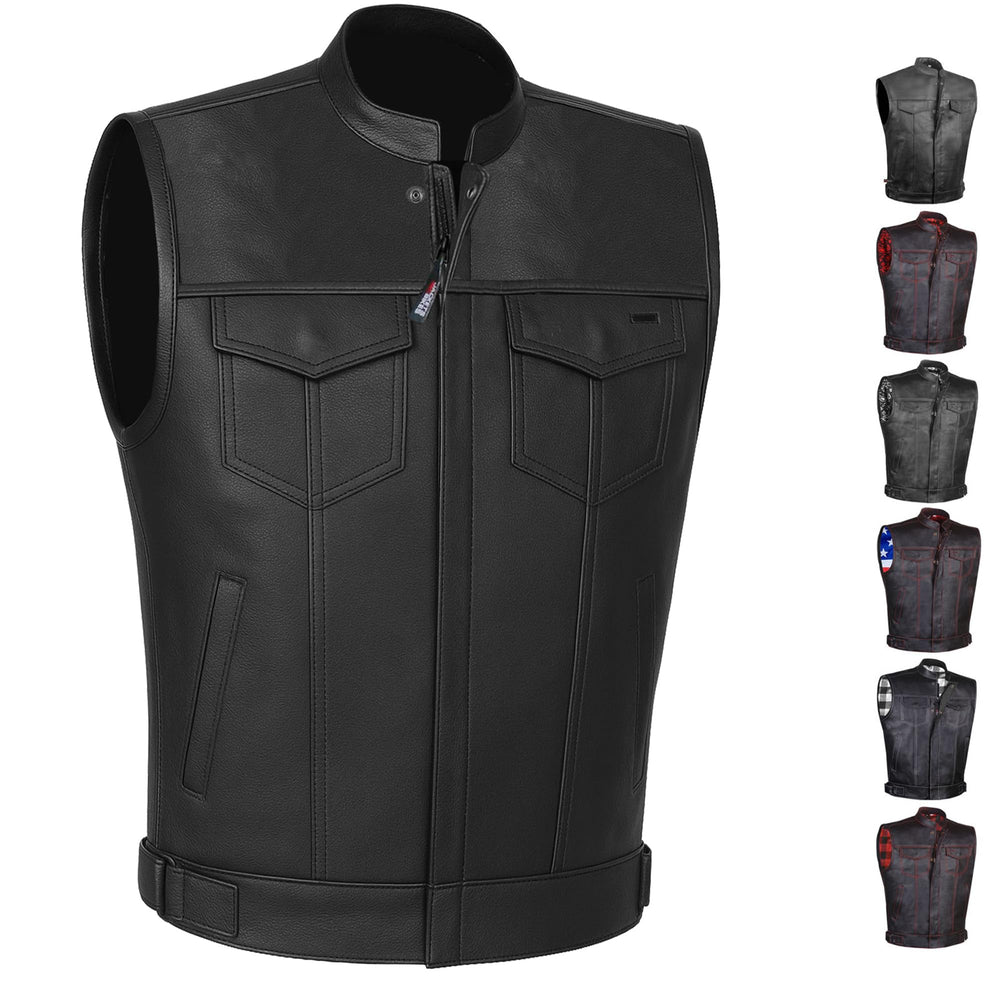 Jackets 4 Bikes SOA vest front view highlighting rugged buffalo leather for daily rides.