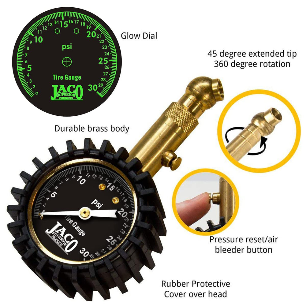 JACO Elite brass stem with built-in deflator valve for quick tire pressure adjustments.