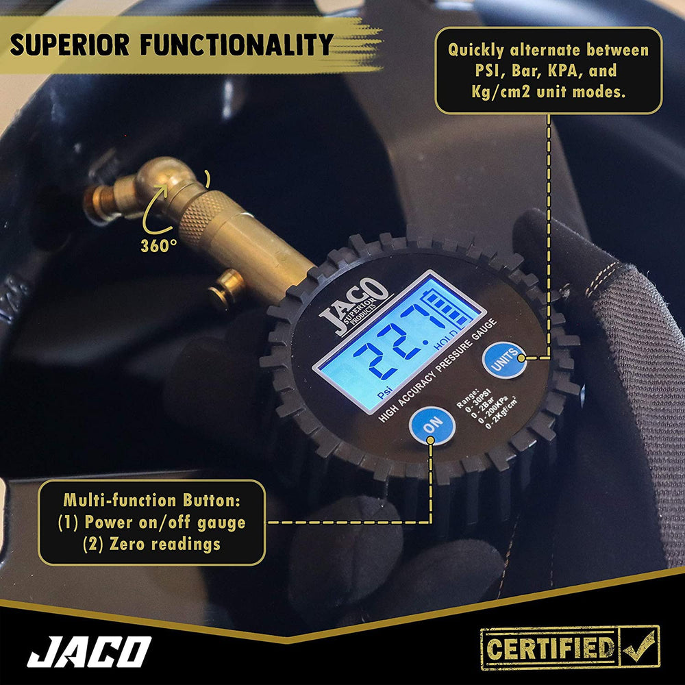 JACO Elite Digital Low Pressure Tire Gauge air bleeder valve feature