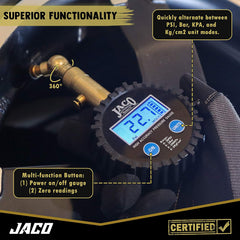 JACO Elite Digital Low Pressure Tire Gauge air bleeder valve feature