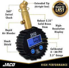 JACO Elite Digital Low Pressure Tire Gauge backlit LCD for easy reading