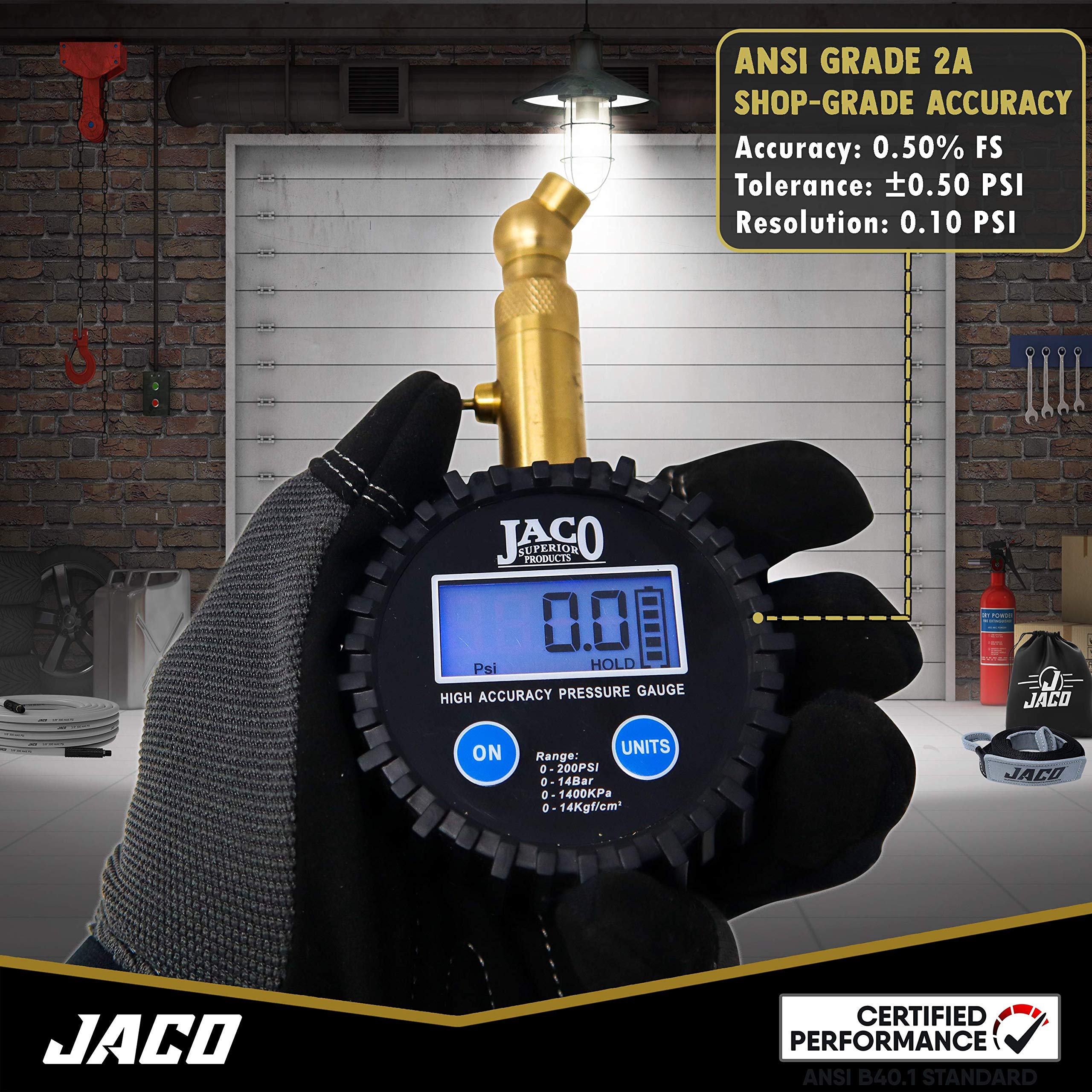 JACO Elite compact, portable design for on-the-go tire checks.