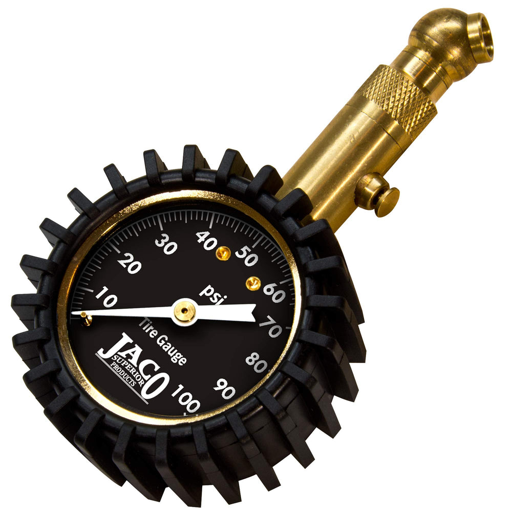 JACO Elite tire gauge dial provides precise readings for accurate inflations.