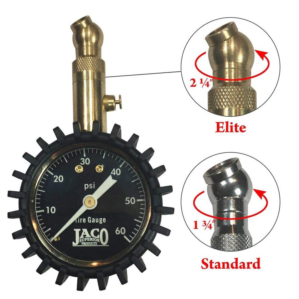 JACO Elite gauge with shielded body provides rugged reliability during roadside emergencies.
