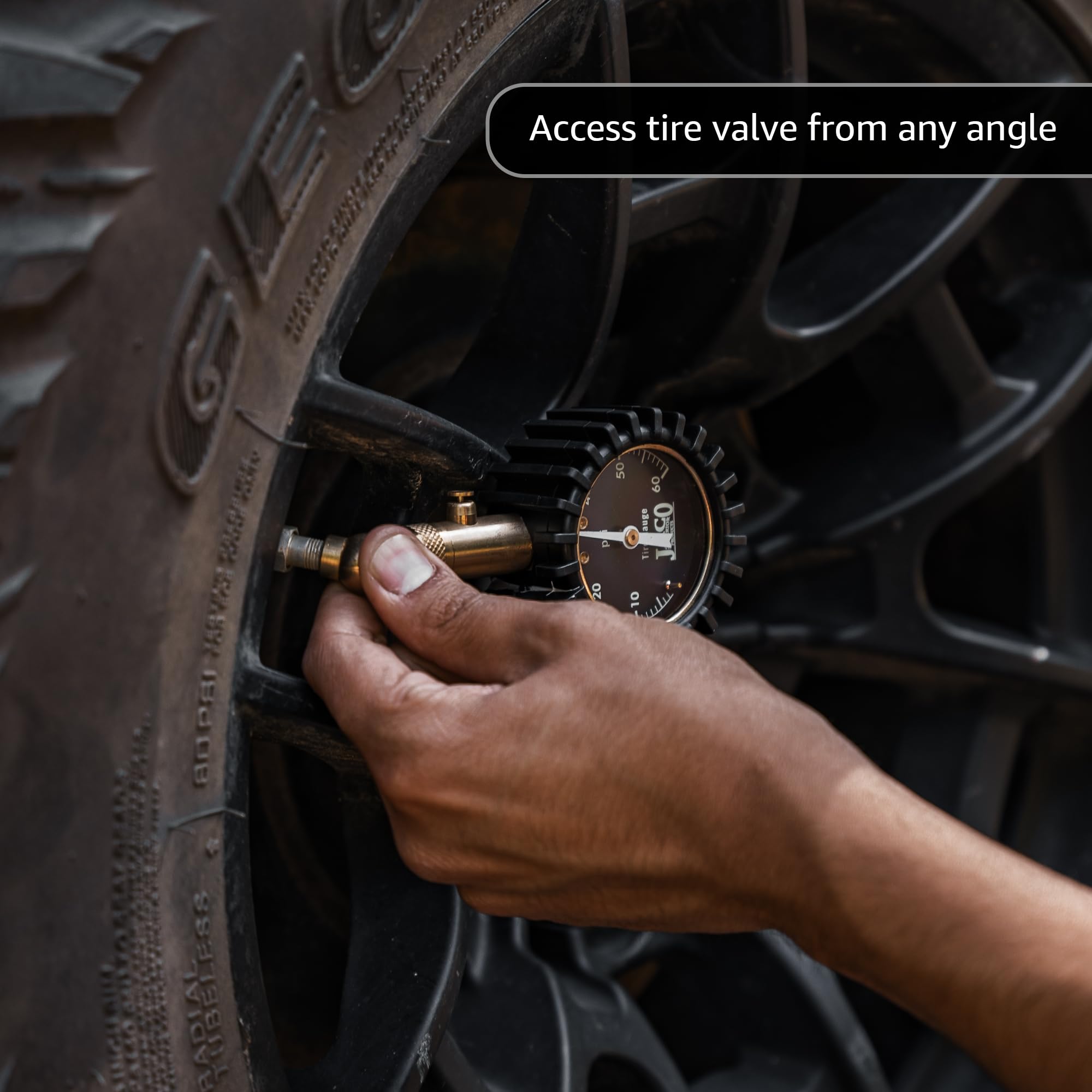JACO Elite glow dial helps reading tires in low light conditions.
