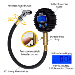JACO ElitePro 360 swivel air chuck enables inflation from any angle.