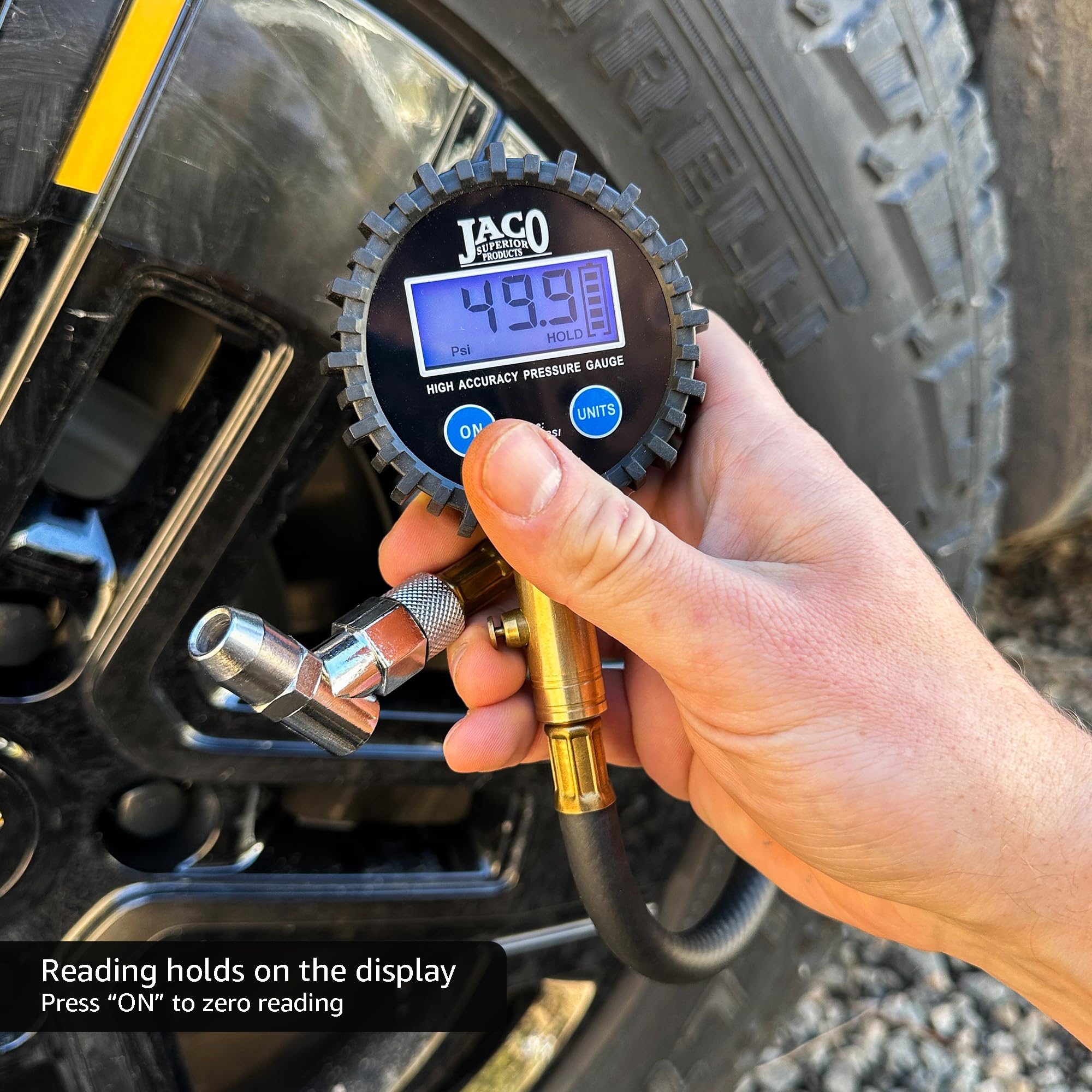 JACO ElitePro 360 swivel air chuck fits valves from any angle.