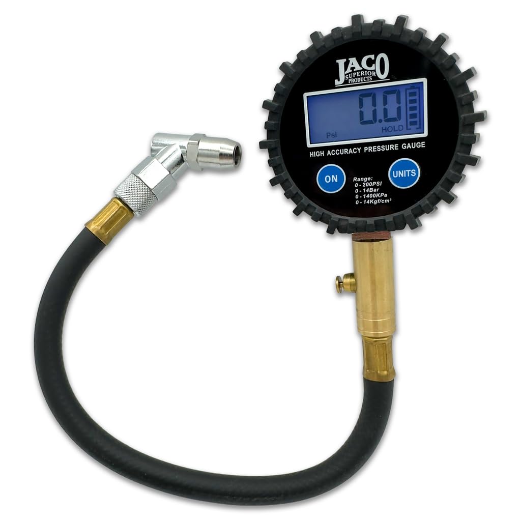JACO ElitePro display provides clear, shop-grade readings for accurate tire pressure checks.