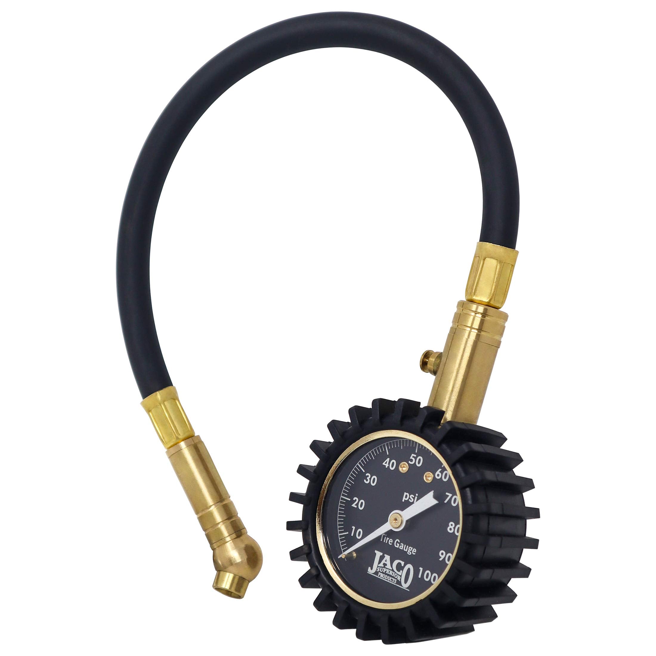 JACO ElitePro tire gauge dial glows for night readings and accuracy.