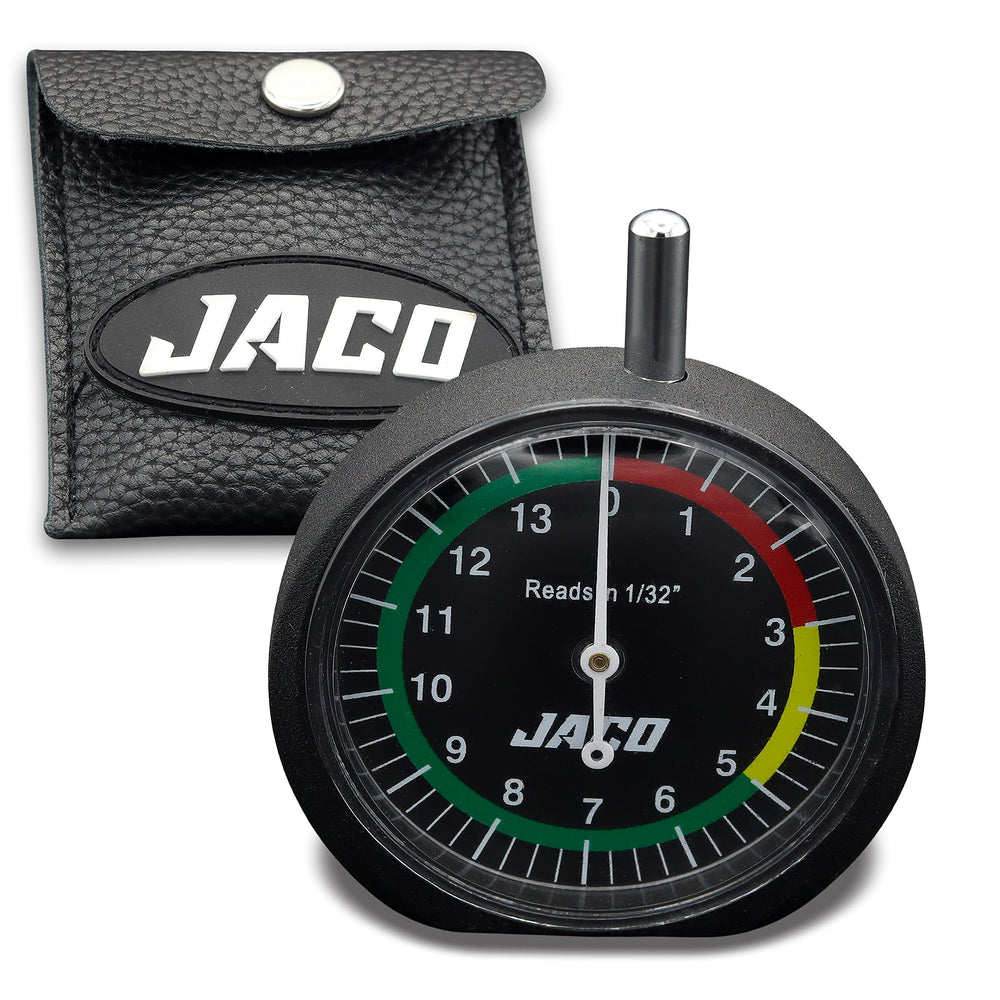 JACO TreadPro dial depth reading aids tire health assessment.