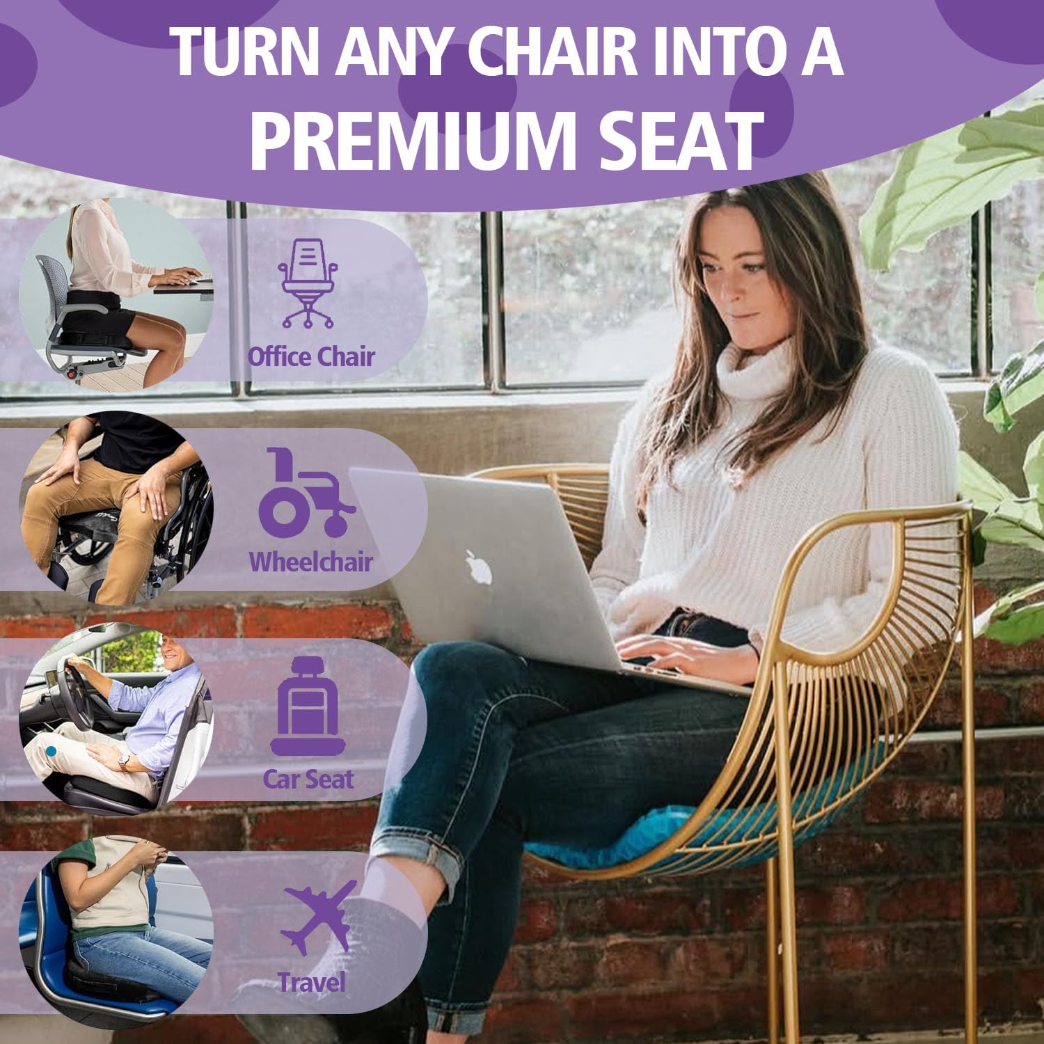 JAEMEYEM purple gel seat cushion breathable honeycomb cover promotes airflow