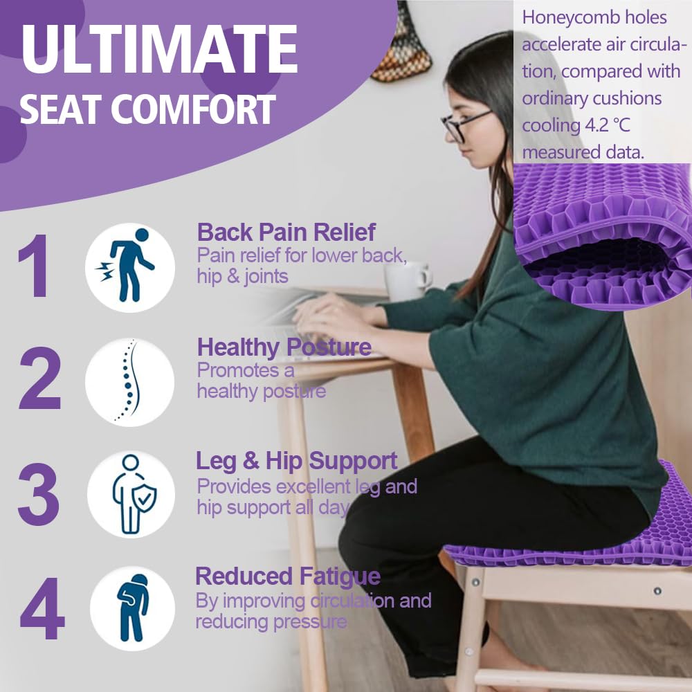 JAEMEYEM purple gel seat cushion on wheelchair offers stable seating