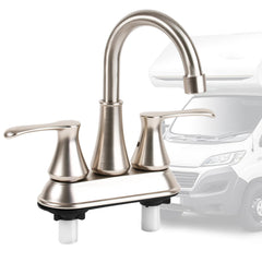 JAKARDA 4-inch RV bathroom faucet with brushed nickel finish for easy RV installation.