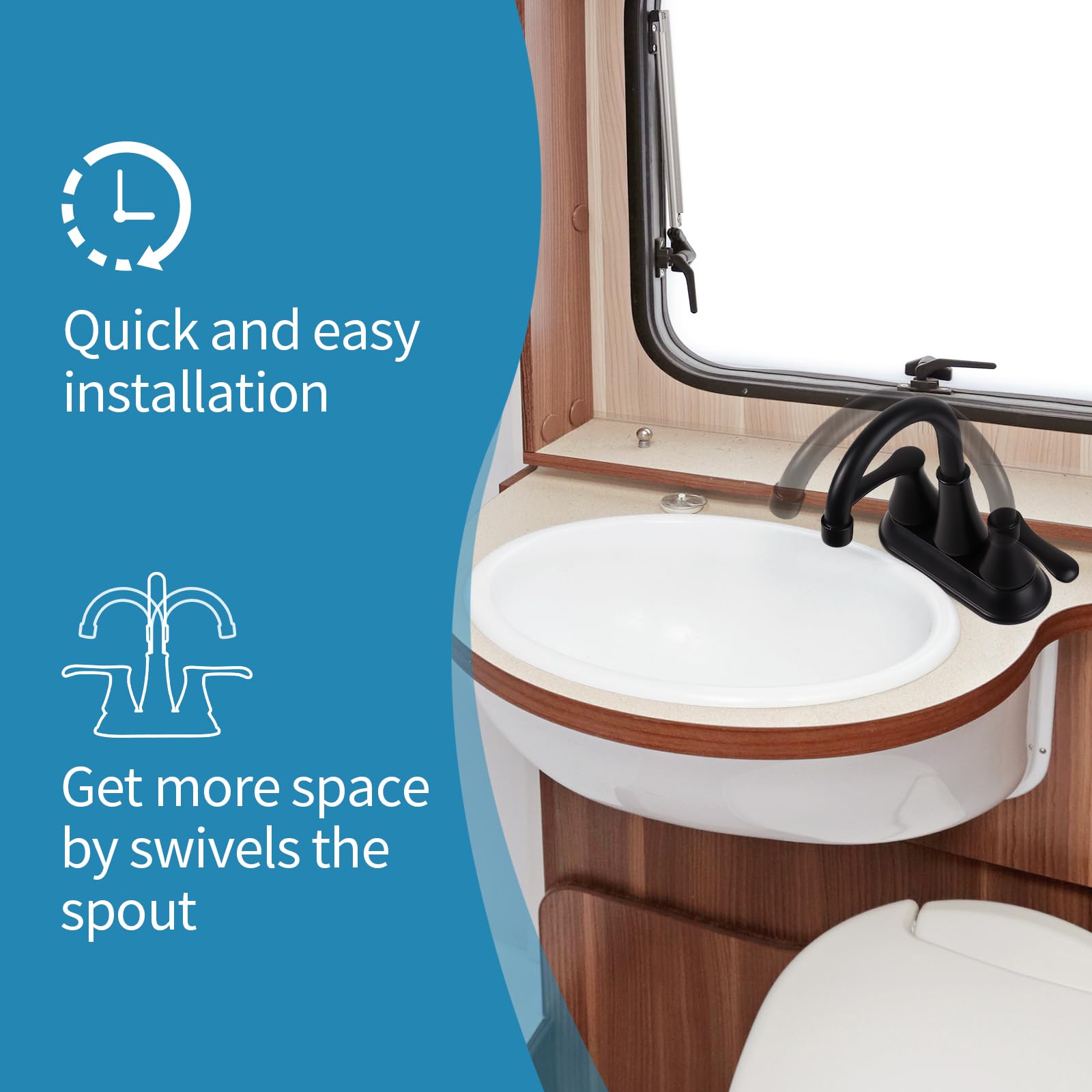 Jakarda RV faucet lever operation for precise control.