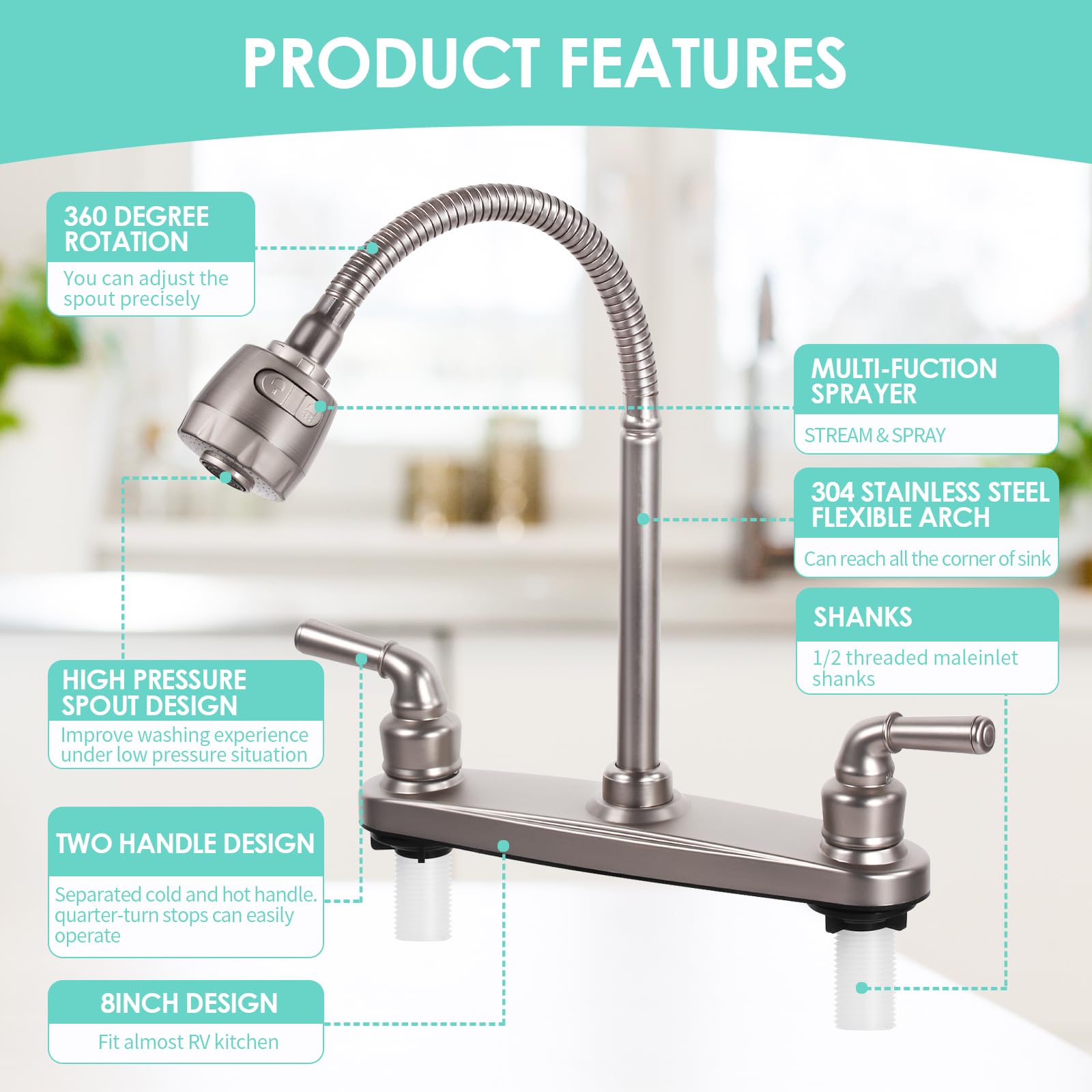 JAKARDA faucet with quick-install design simplifies setup in campers and trailers.