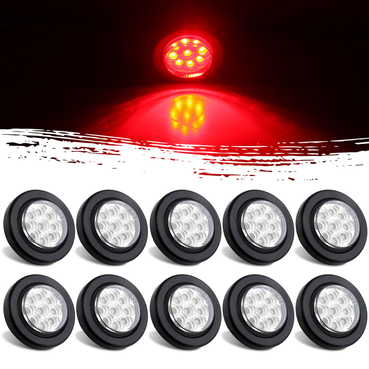 Jamarco 10Pcs 2in round red LED marker lights with clear lenses for trailer visibility