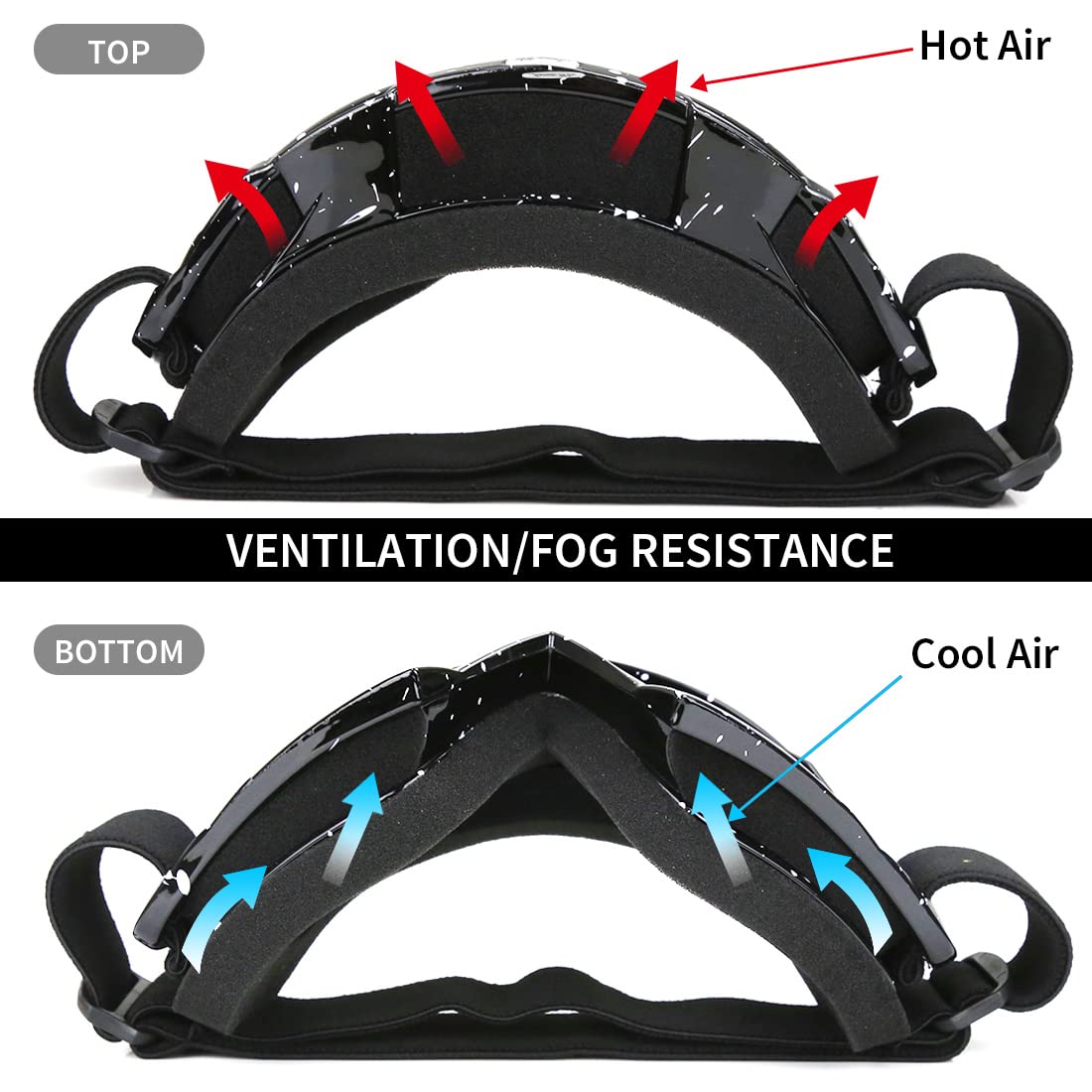 Jamiewin ATV goggles include an adjustable strap for a secure fit with or without a helmet.