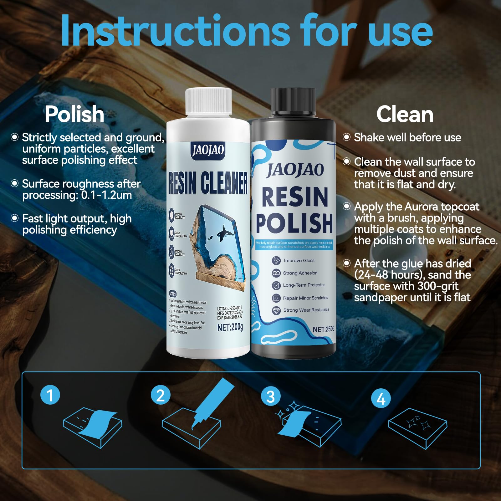 JAOJAO Protective film layer protects resin and keeps shine.