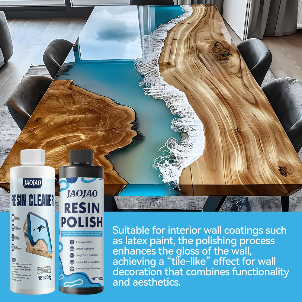 JAOJAO Resin Polish 250g tub restoring mirror gloss on epoxy.