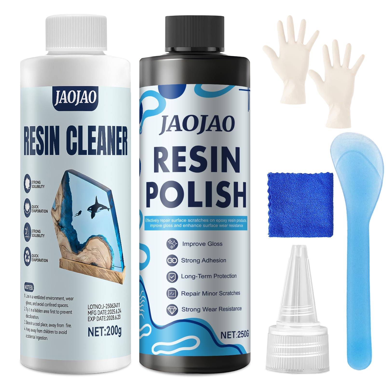 JAOJAO Resin Polishing Kit bottle ready for easy spray, wipe, and buff.