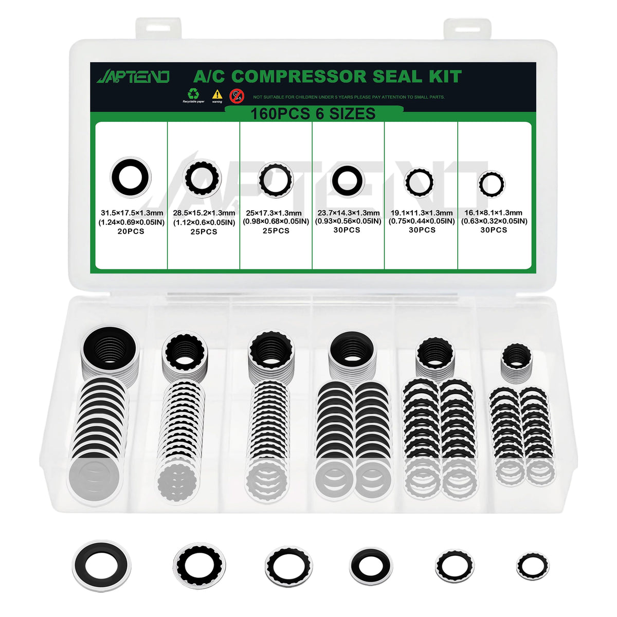 Japtend 160pcs AC seal washers kit organized in case for quick repairs.