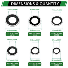 Japtend six-size gasket set laid out to show diverse dimensions for wide compatibility.
