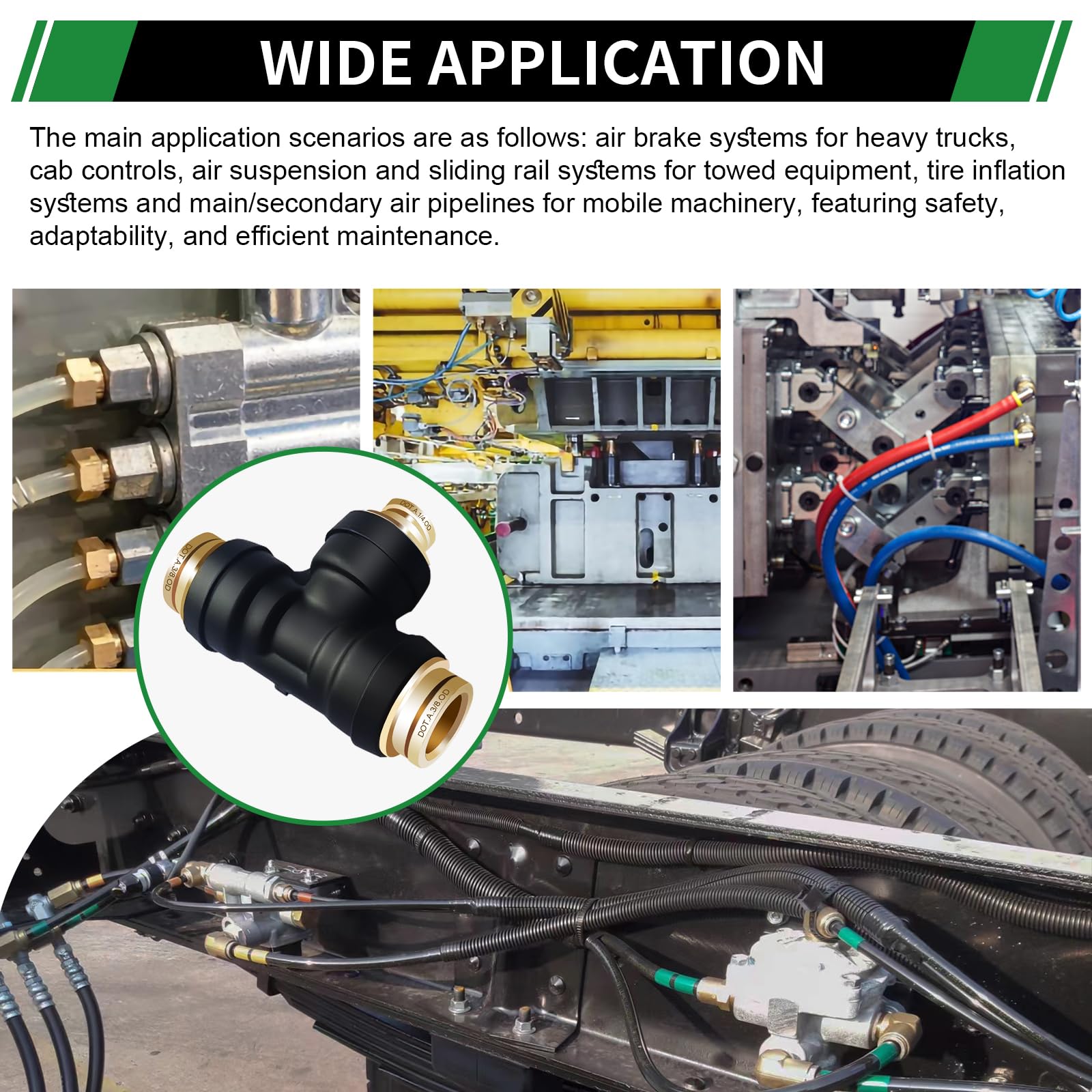 Japtend truck-trailer air-brake tee for durable, leak-resistant connections