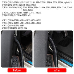 Jaronx carbon-fiber door handle cover on BMW, front passenger view adds premium texture
