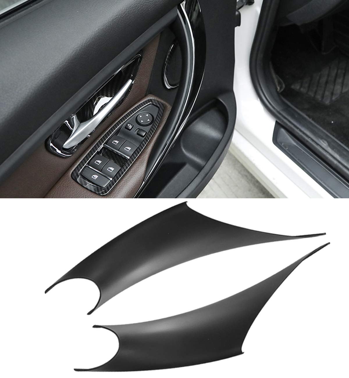 Jaronx BMW door handle cover on driver side showing protective fit for interior