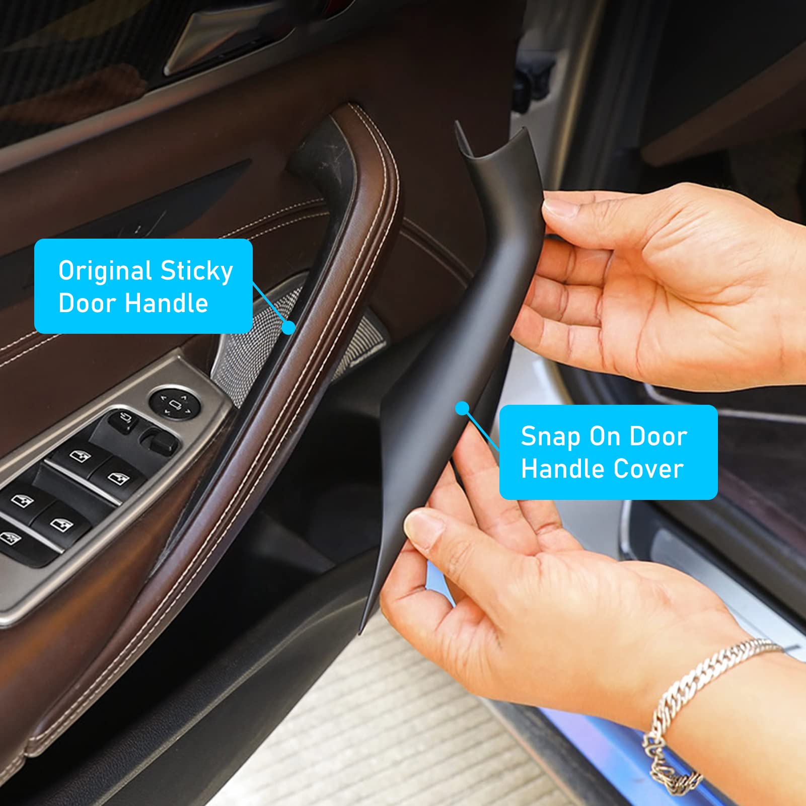 Jaronx F90 M5 right handle cover complements interior aesthetics.
