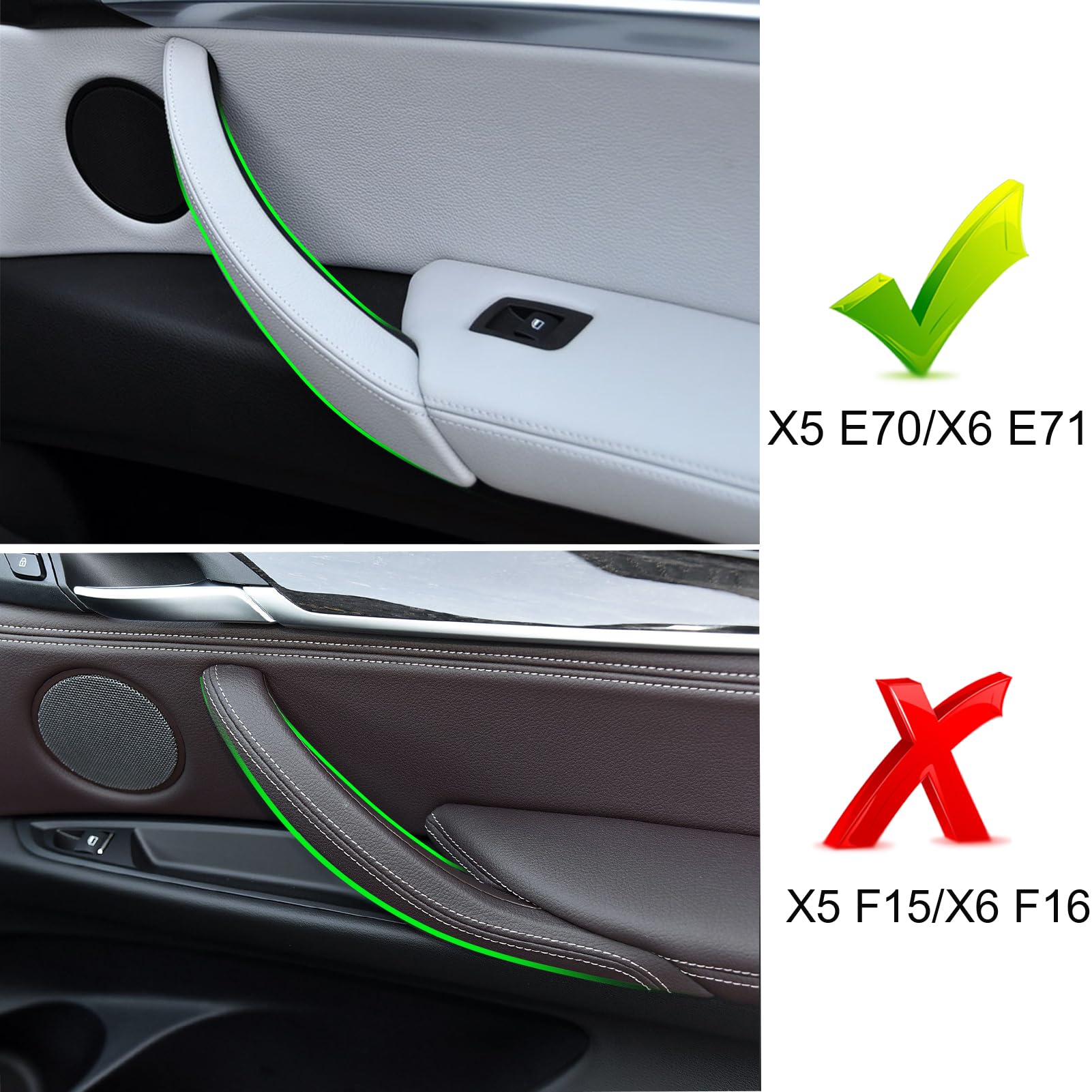 Jaronx inner door trim grab cover fits BMW X5/X6 doors precisely.