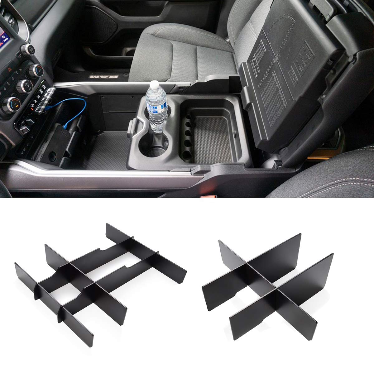 Jaronx lower console front divider for RAM keeps essentials within reach.
