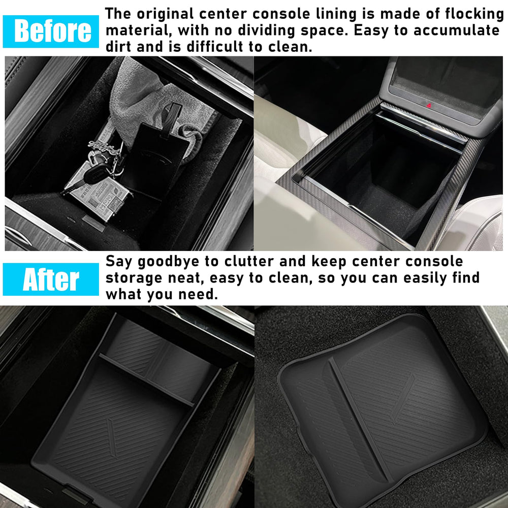 Jaronx silicone center console lower tray integrates securely with minimal rattling.