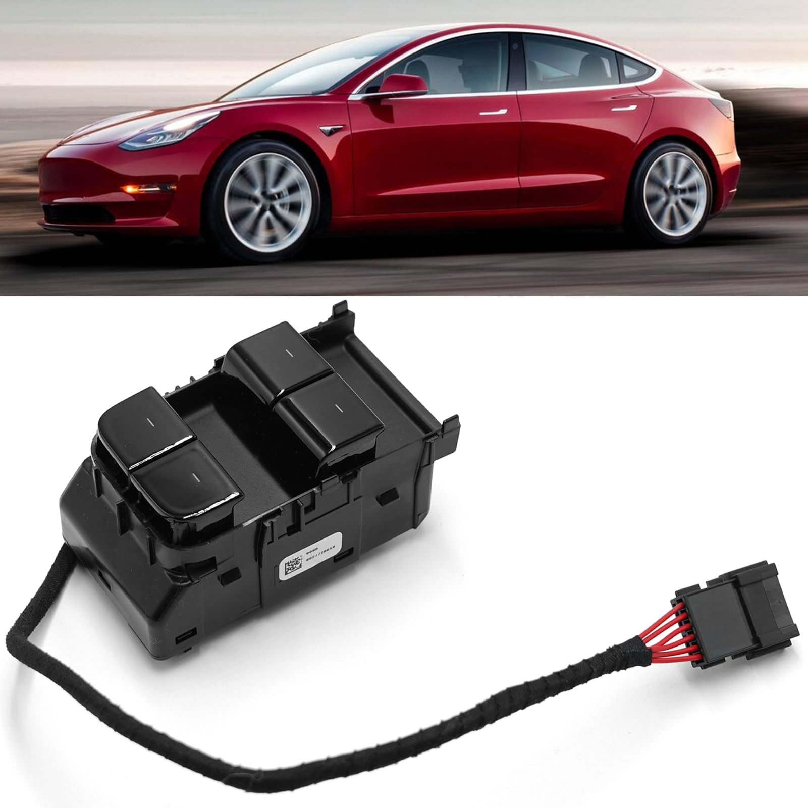 Jaronx Tesla Model 3 window switch, driver-side front view, OEM-like fit.
