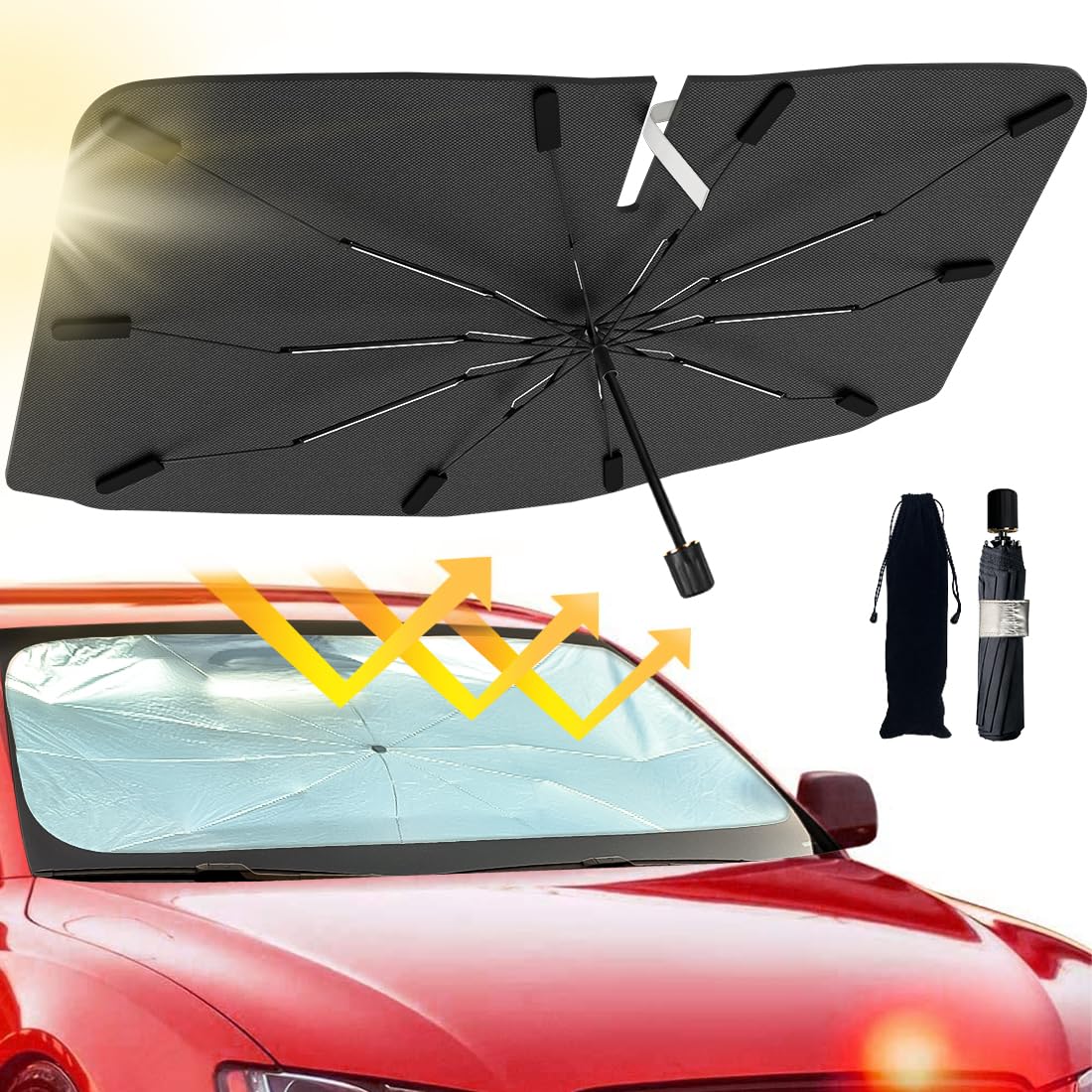JASVIC windshield sun shade umbrella folded for glove box storage