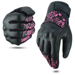 JAUNTY perforated leather motorcycle gloves offer breathable comfort for women riders.