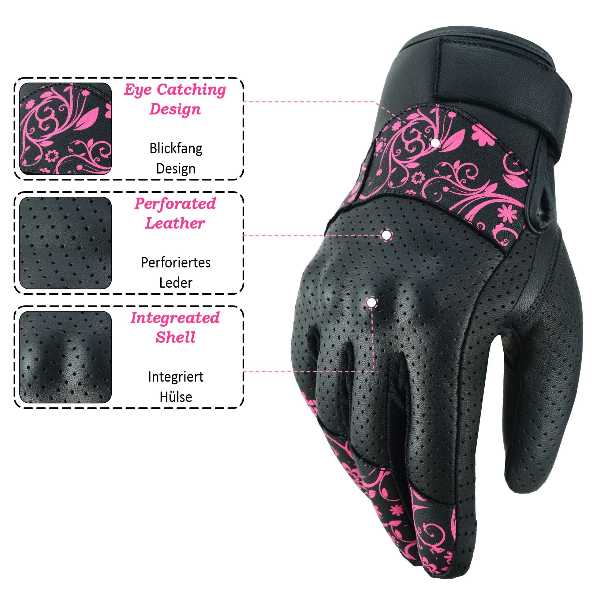 JAUNTY women's leather gloves featuring knuckle protection for safer rides.