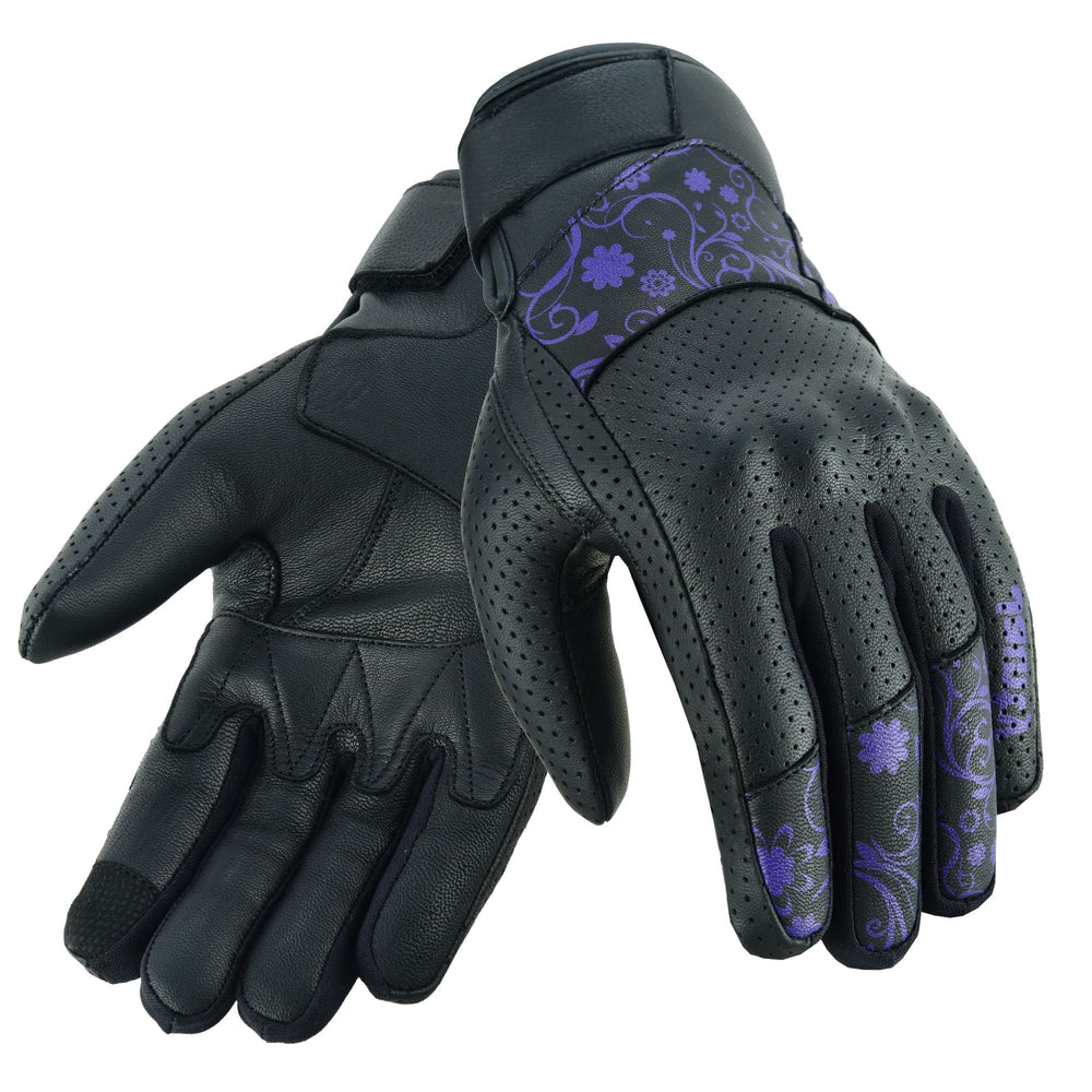 JAUNTY purple leather gloves add style and practical protection.