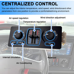 JAVENYIMAN 599-210XD front panel buttons close-up, precise wind and temp controls