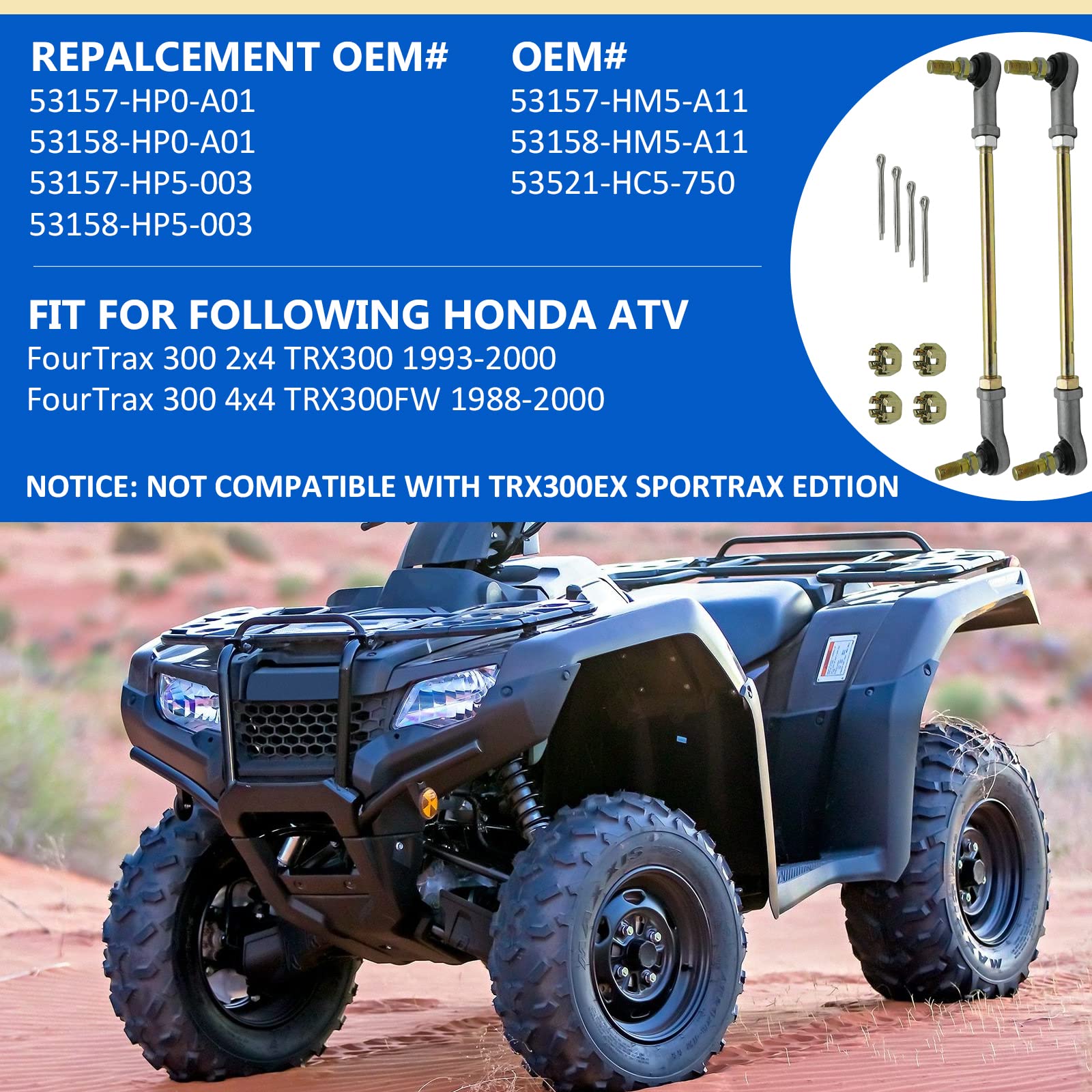 JAVIK right tie rod assembly for TRX300FW-1988-2000 improves steering control and wear resistance