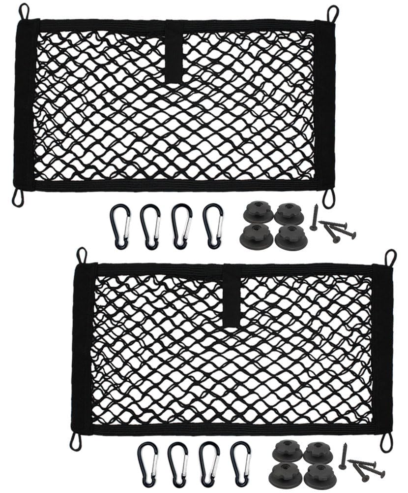 JAVOedge extra-large cargo net 2-pack mounted in trunk to secure gear during travel.