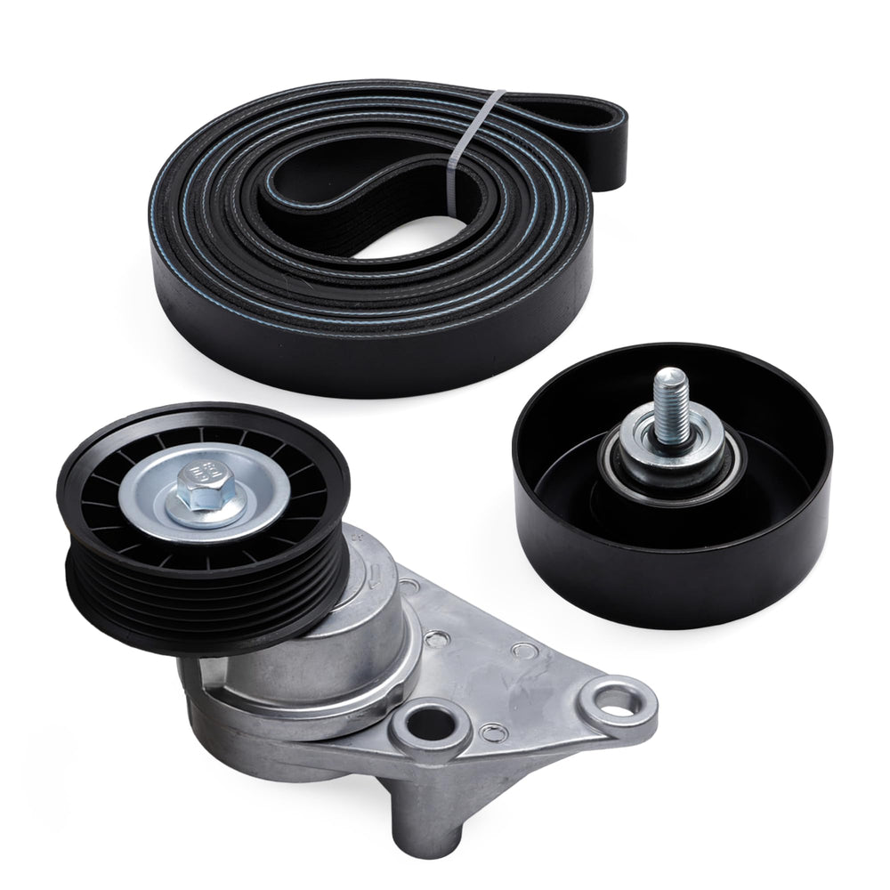 Javouka belt tensioner kit packaging shows complete serpentine drive components for easy installation.