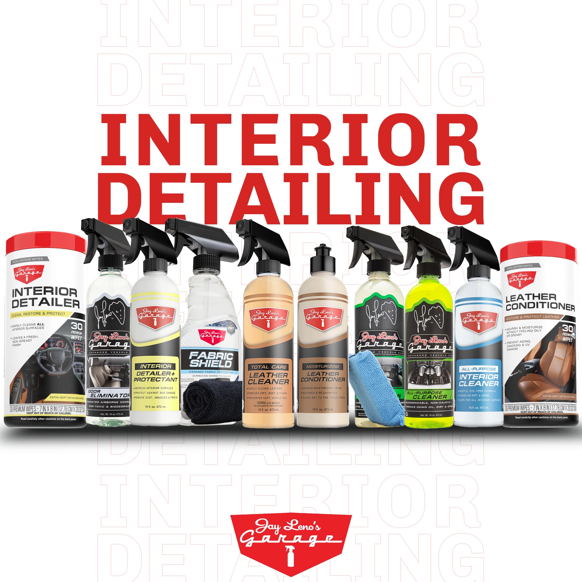 Jay Leno's Garage leather care kit box ready for detailing projects