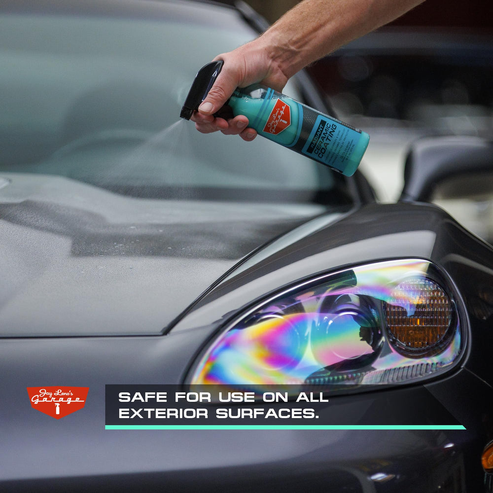 Microfiber cloth applying Jay Leno's Garage Radiant Ceramic Coating on paint