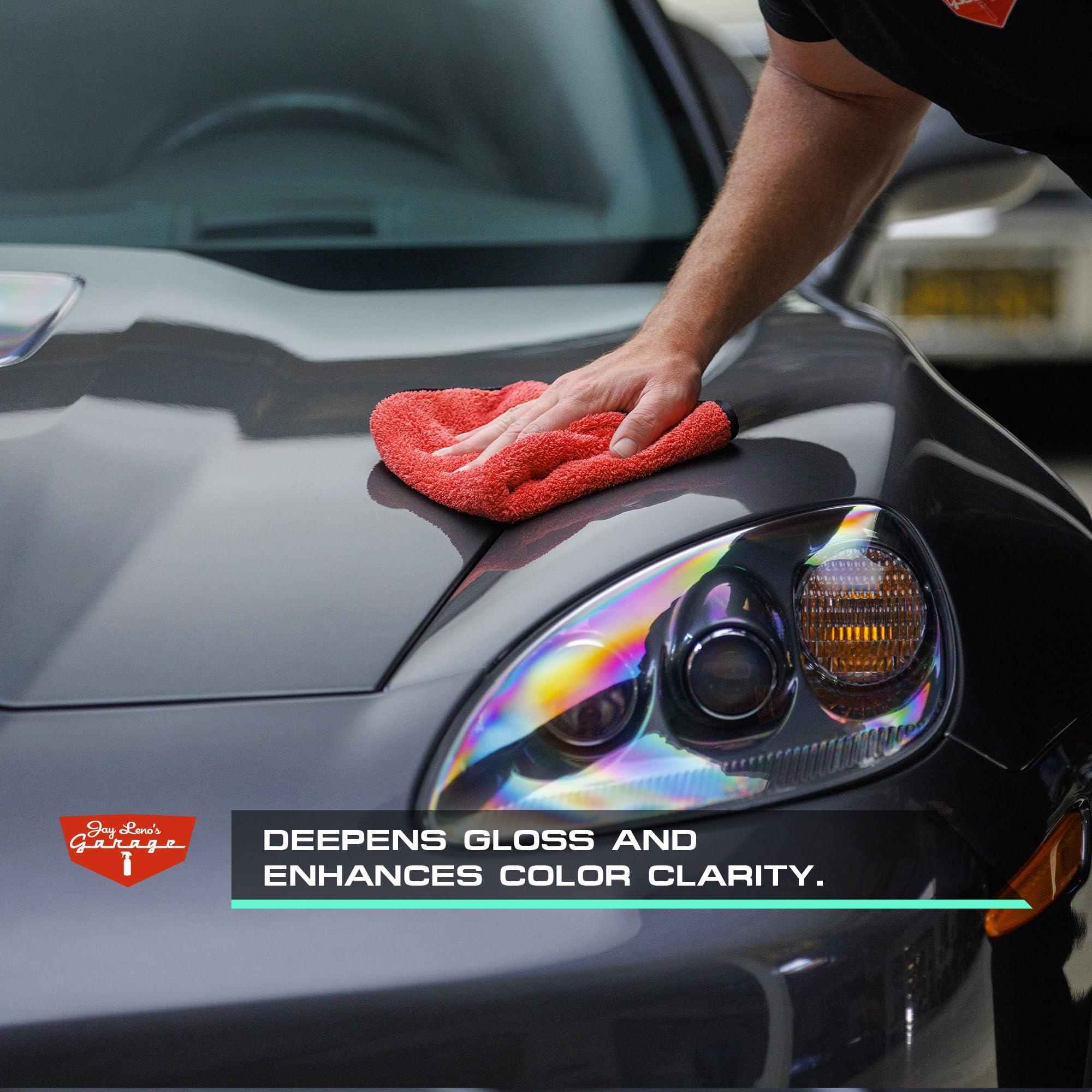 Jay Leno's Garage Radiant Ceramic Coating demonstrates beading water on exterior surfaces