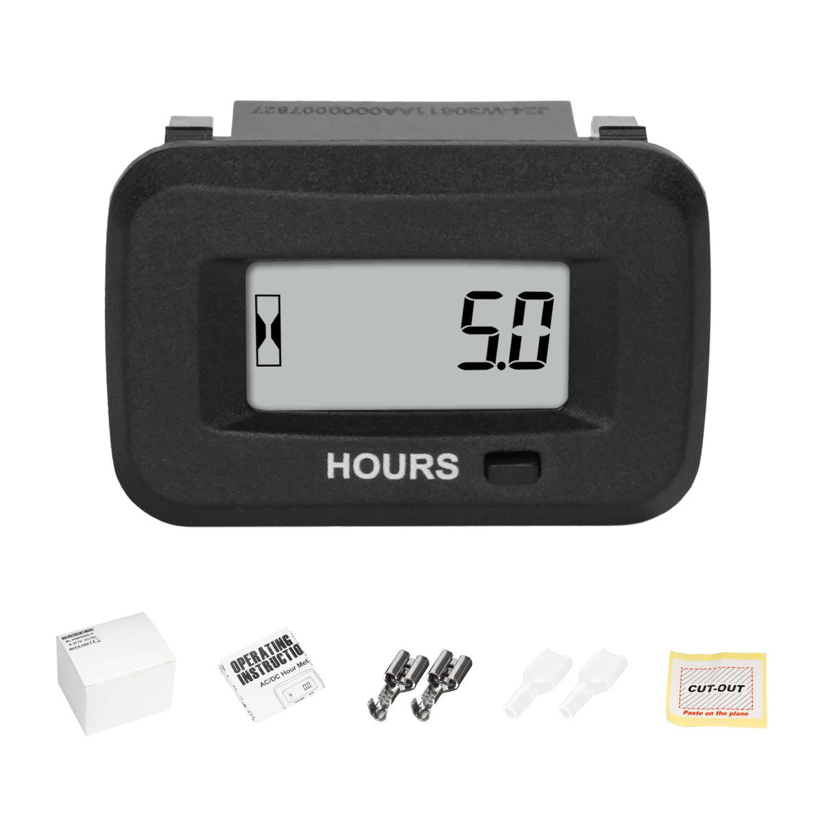 Jayron digital hour meter display tracks runtime for maintenance planning.