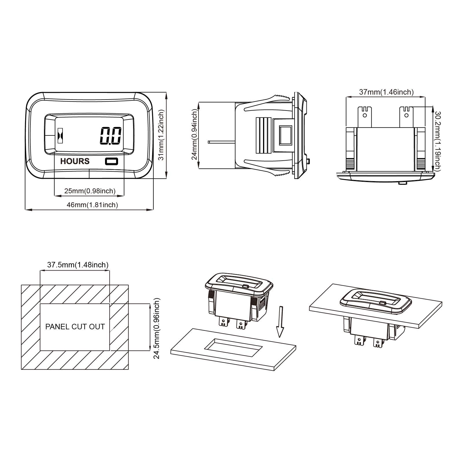 Jayron snap-in housing fits standard 37.5 x 24.5 mm panels.