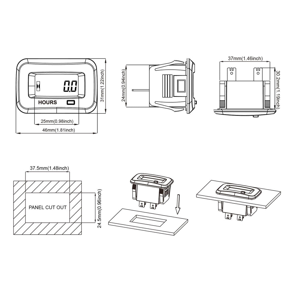 Jayron snap-in housing fits standard 37.5 x 24.5 mm panels.