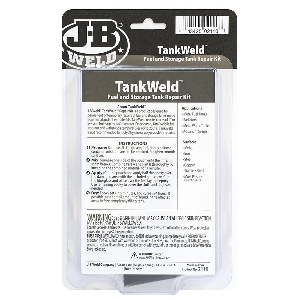 J-B Weld 2110 epoxy putty and fiberglass cloth for a strong seal